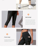 Women Sport Shorts cropped pants Fitness Nudity High Waist Hip Lift Running Yoga Side Pockets Tights Quick Dry Gym Sportswear