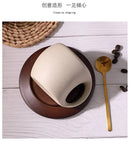 Ceramic coffee cup and saucer set retro latte American coffee cup wooden coasters tea cups spoon flower cups.