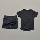 2 Pcs HISTELLO Impact Sports Sets Short Sleeve Seamless Yoga Top Fitness Set Women Workout Running Sports Shorts Gym Suit