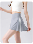 BIVIGAOS Summer Double Stripe Sport Tennis Short Skirts Women Fake Two Piece Stretch Running Fitness Golf A-line Yoga Mini Skirt
