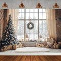 Winter Christmas Tree Photography Backdrop Snowman Giftbox Family Xmas Eve Party Decor Fireplace New Year Background Props