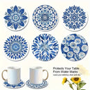 6 pieces 2D wooden coasters celadon theme desktop insulating mat home decoration coffee cup coasters for office restaurant