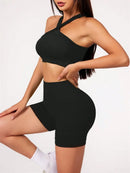2Pcs Yoga Sets Naked Feel Gym Set Women Workout Clothes High Waist Yoga Shorts And Strappy Sports Bra Short Sets Summer
