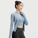 Outdoor Sports Jacket Running Fitness Long Sleeved Women Slim Yoga Clothes Quick Dry Zipper Cardigan Stand Up Collar Skinny Coat