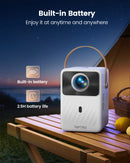 TOPTRO Portable Projector Full HD 1080P Support 400ANSI Android 9.0 Projector Auto Keystone & Electric Focus Built-in Battery