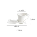 European Ceramic CoffeeCups Set with Wave Shape Plate 80 100 180 and 280ml Modern Minimalist White Cappuccino Latte Dessert Dish