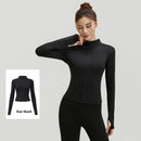 Outdoor Sports Jacket Running Fitness Long Sleeved Women Slim Yoga Clothes Quick Dry Zipper Cardigan Stand Up Collar Skinny Coat