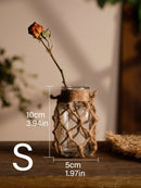 Rustic Hanging Glass Vase Rope Net Dry Flower Glass Vase with Art Hemp Rope  Home Transparent Living Room Decor Table Decoration