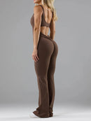 Women's Fitness Flared Bodysuit Sexy Backless Fitness Tight Waistband Hipless Yoga Bodysuit V Back Waistband Hip Lift