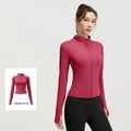 Outdoor Sports Jacket Running Fitness Long Sleeved Women Slim Yoga Clothes Quick Dry Zipper Cardigan Stand Up Collar Skinny Coat