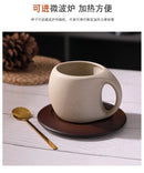 Ceramic coffee cup and saucer set retro latte American coffee cup wooden coasters tea cups spoon flower cups.