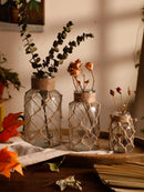 Rustic Hanging Glass Vase Rope Net Dry Flower Glass Vase with Art Hemp Rope  Home Transparent Living Room Decor Table Decoration