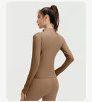 Outdoor Sports Jacket Running Fitness Long Sleeved Women Slim Yoga Clothes Quick Dry Zipper Cardigan Stand Up Collar Skinny Coat