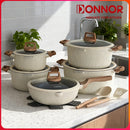 DONNOR 15Pcs/set Non-stick Soup Pots Vertical Lines Stew Pot Die Casting Composite Bottom Cooking Pots Set Stoves Universal