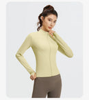 Outdoor Sports Jacket Running Fitness Long Sleeved Women Slim Yoga Clothes Quick Dry Zipper Cardigan Stand Up Collar Skinny Coat
