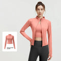 Outdoor Sports Jacket Running Fitness Long Sleeved Women Slim Yoga Clothes Quick Dry Zipper Cardigan Stand Up Collar Skinny Coat