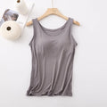 Women's Vest Tops with Bra U-Neck Vest with Padded Bra Slim Fit Tank Tops Sexy Shirts Feminino Casual Slimming Vest Tops