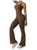 Women's Fitness Flared Bodysuit Sexy Backless Fitness Tight Waistband Hipless Yoga Bodysuit V Back Waistband Hip Lift