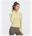 Outdoor Sports Jacket Running Fitness Long Sleeved Women Slim Yoga Clothes Quick Dry Zipper Cardigan Stand Up Collar Skinny Coat