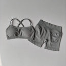 Women's 2-Piece Yoga Suit Seamless Fitness Suit Gym Clothes Sports Bra Impact Shorts Set Workout Set Gym Outfit