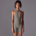 Solid color high-intensity nude tight fitting sports back jumpsuit yoga suit tight fitting running fitness suit