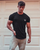 Men Muscle T Shirt Cotton Elasticity Causal Gym Fitness Shirts Short Sleeve Curved Hem Slim Fit Tee Shirt