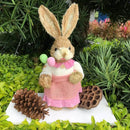 Easter Bunny on Swing Handmade Woven Grass Rabbit Creative Figurine Home Decor Hanging Ornament Forest Theme Gift Souvenir