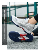 Lightweight Breathable Badminton Shoes Tennis Shoes for Men Women with Rotating Buckle Shock Absorption Non-Slip Sports Shoes