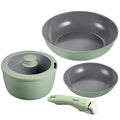 5PCS Green Pots and Pans Set Ceramic Nonstick Frying Pan Sauce Pan Kitchen Cookware Set Removable Handle Induction Cookware Set