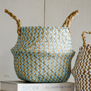 Boho Decor Striped Wicker Storage Baskets Handmade Collapsible Laundry Basket Patchwork Seaweed Flower Belly Garden Flower Pot