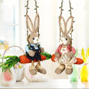 Easter Bunny on Swing Handmade Woven Grass Rabbit Creative Figurine Home Decor Hanging Ornament Forest Theme Gift Souvenir