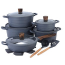 DONNOR 15pcs/6pcs Cookware Set Wave Style Granite Non-stick Frying Pan Soup Pot with Lid Composite Bottom Induction Cooker Safe