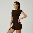 Sports Sets Fitness Hip-lifting Tight Top Short Sleeve Running Workout Gym Shorts Tracksuits For Women Breathable Sports Suits