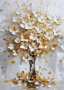 Golden Blossom Tree Orange Pink Flower Bouquet Canvas Painting Print Poster Wall Art Picture for Living Room Home Decoration