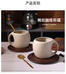 Ceramic coffee cup and saucer set retro latte American coffee cup wooden coasters tea cups spoon flower cups.