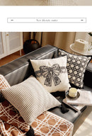French Retro Waist Cushion Cover 45x45 Bow Embroidery Black and White Striped Throw Pillow Case Living Room Bed Sofa Home Decor