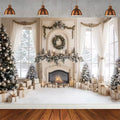 Winter Christmas Tree Photography Backdrop Snowman Giftbox Family Xmas Eve Party Decor Fireplace New Year Background Props