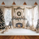 Winter Christmas Tree Photography Backdrop Snowman Giftbox Family Xmas Eve Party Decor Fireplace New Year Background Props