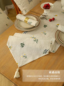 Coffee Table Decoration Perfect for Cafes Wedding Decor  Table Runner Luxury Embroidered Flower Soft Linen/Polyester Washable