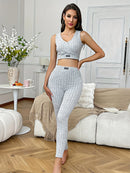 Women's Four-Season Pajamas, Simple V-Neck Short Slim-Fit Top, Sporty Short Vest and Long Pants Two-Piece Set, Can Be Worn Outside as Loungewear
