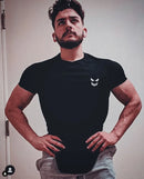 Men Muscle T Shirt Cotton Elasticity Causal Gym Fitness Shirts Short Sleeve Curved Hem Slim Fit Tee Shirt