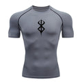 Camiseta Masculina de Compressão Estampada – Manga Curta, Secagem Rápida, Performance Atlética e Proteção Rash Guard para Treinos