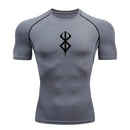 Camiseta Masculina de Compressão Estampada – Manga Curta, Secagem Rápida, Performance Atlética e Proteção Rash Guard para Treinos