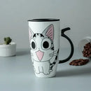 600ml Cute Cat Ceramics Coffee Mug with Lid Large Capacity Animal Mugs Creative Drinkware Coffee Tea Cups Novelty Gifts Milk Cup