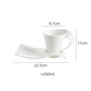 European Ceramic CoffeeCups Set with Wave Shape Plate 80 100 180 and 280ml Modern Minimalist White Cappuccino Latte Dessert Dish