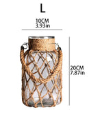 Rustic Hanging Glass Vase Rope Net Dry Flower Glass Vase with Art Hemp Rope  Home Transparent Living Room Decor Table Decoration