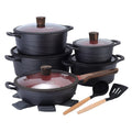 DONNOR 15pcs/6pcs Cookware Set Wave Style Granite Non-stick Frying Pan Soup Pot with Lid Composite Bottom Induction Cooker Safe
