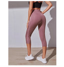 Women Sport Shorts cropped pants Fitness Nudity High Waist Hip Lift Running Yoga Side Pockets Tights Quick Dry Gym Sportswear