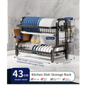 2025 New 2-Tier Stainless Steel Kitchen Countertop Dish Drainer with Utensil Holder Compact Rustproof Storage Organizer