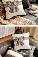 French Retro Waist Cushion Cover 45x45 Bow Embroidery Black and White Striped Throw Pillow Case Living Room Bed Sofa Home Decor